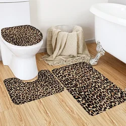 3Pcs Leopard Textured Bathroom Floor Mats Wildlife Modern Fashion Colorful Home Decor Rug Set Bathroom Decor Rugs Toilet Covers