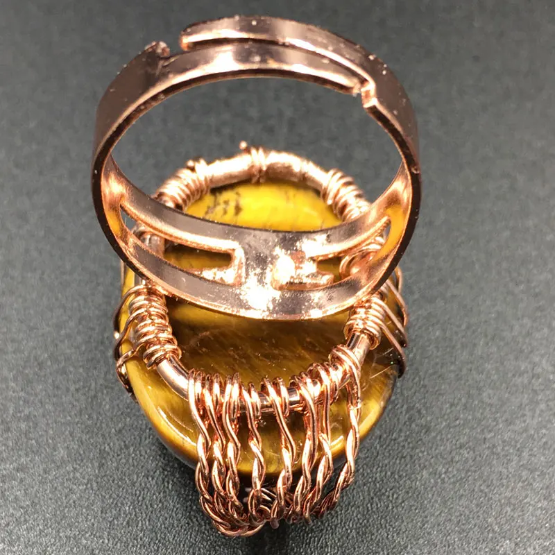Life Tree Blue Sand Opal Goldstone Aventurine Crystal Tigers Eye Women Men Art Oblong Bead Ring  PWB703