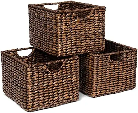 

Organizer Baskets with Handles - Set of 3 - Seagrass Wicker Basket - Pantry Living Room Office-Bathroom Shelves Organization - U