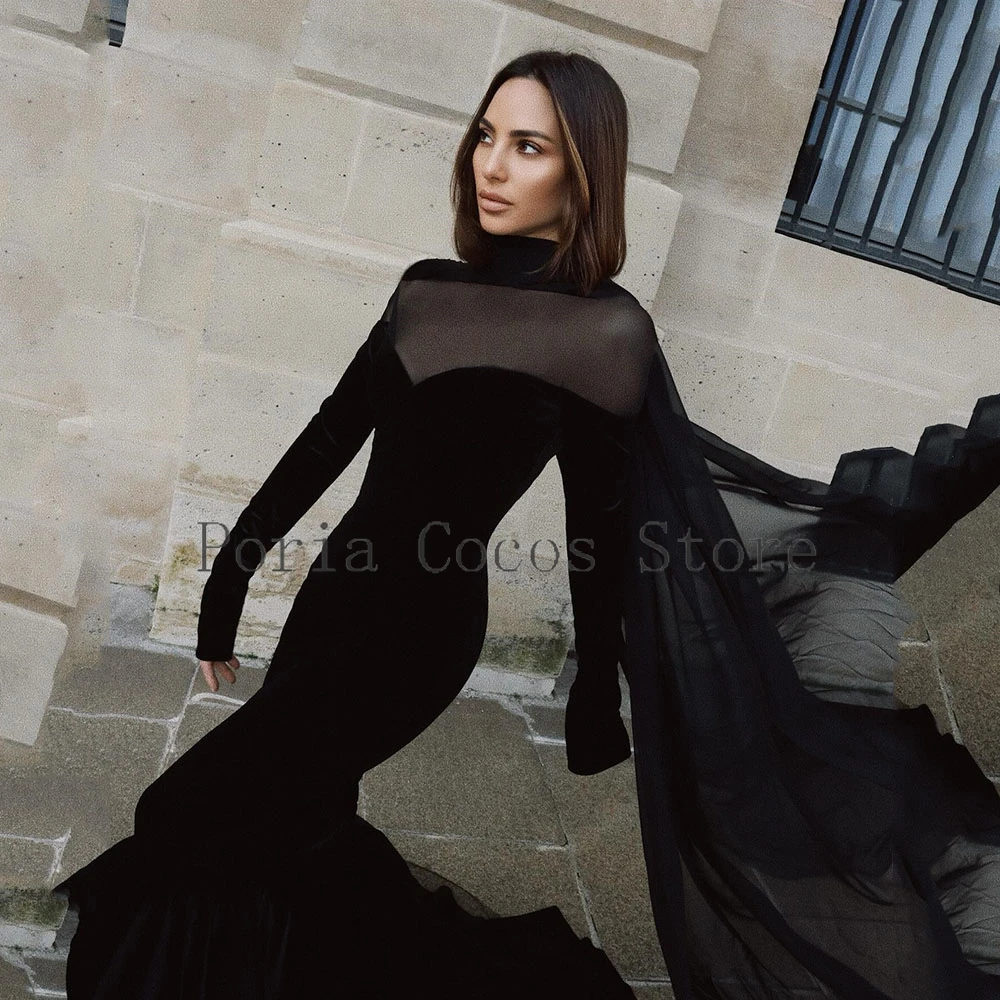 ชุดราตรีทรงเมอร์เมดแขนยาวแบบสั่งตัดสไตล์ซาอุดิอาระเบีย คอทรงโอ ยาวกรอมพื้น สำหรับงานเลี้ยงอย่างเป็นทางการ