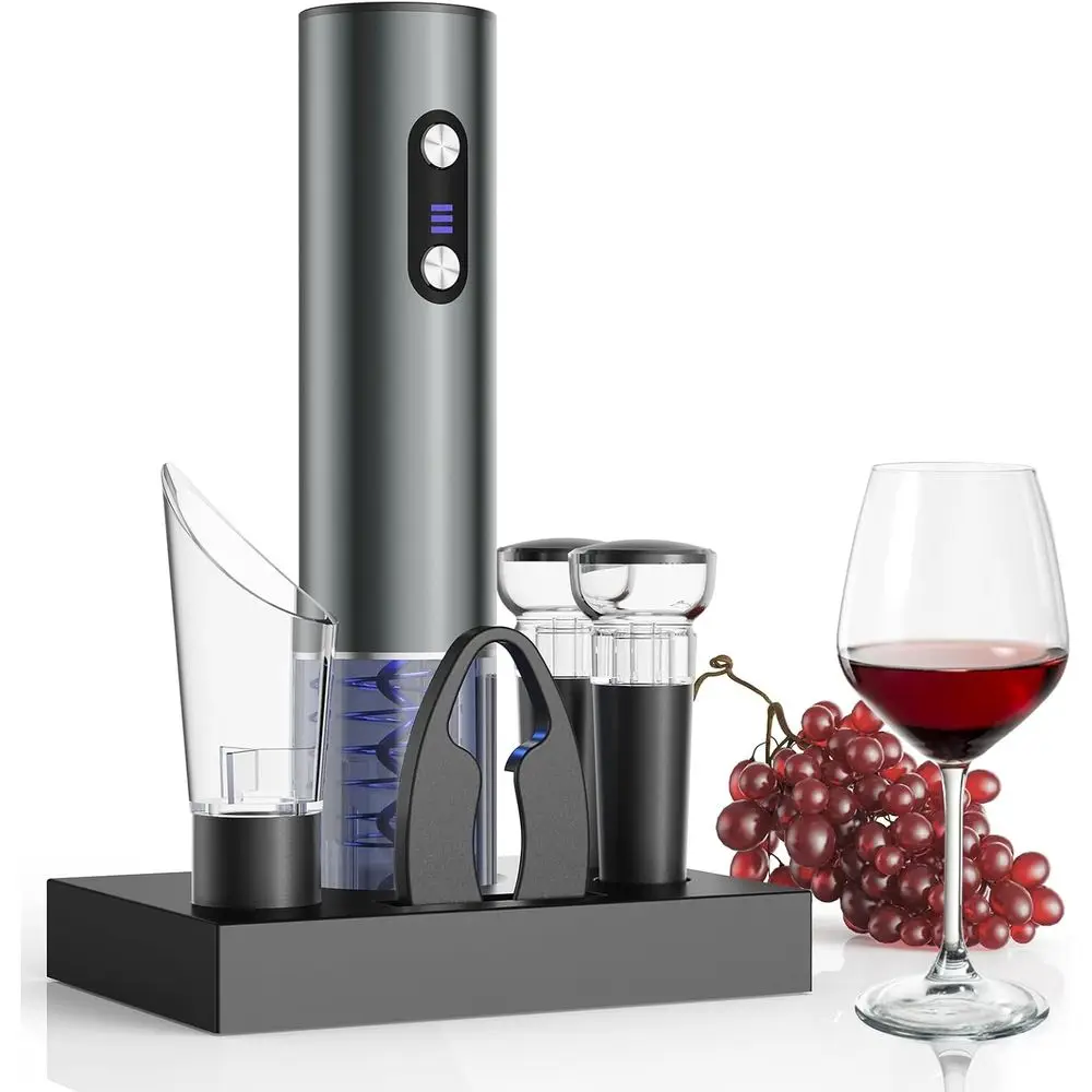 

Rechargeable Electric Wine Opener Set: Wine Opener, Aerator, Vacuum Stoppers & Oil Cutter - Ideal Gift for Wine Lovers