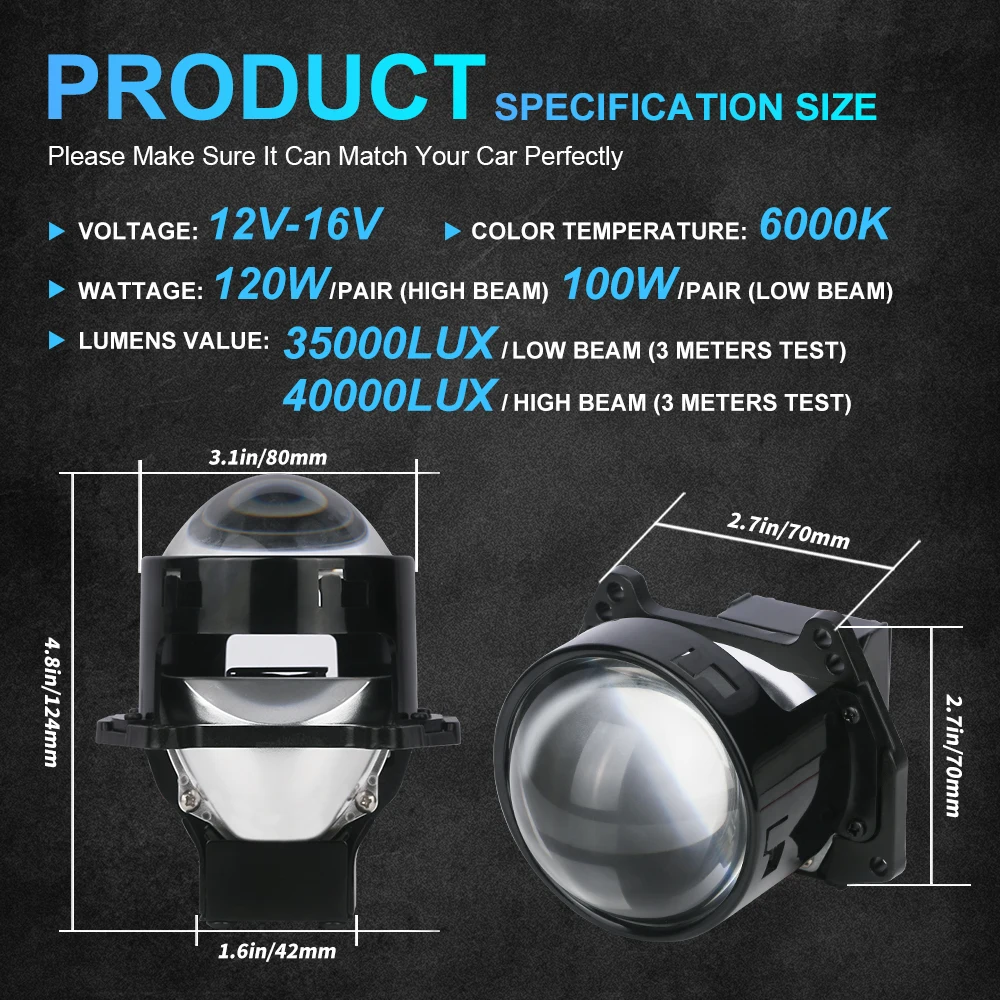NLpearl 2szt 3-calowe soczewki projektora Bi LED do reflektorów Hella 3R G5 6000K Auto Lamp 120W 40000LM Diode Headlamp Car Accessorie — zdjęcie 3