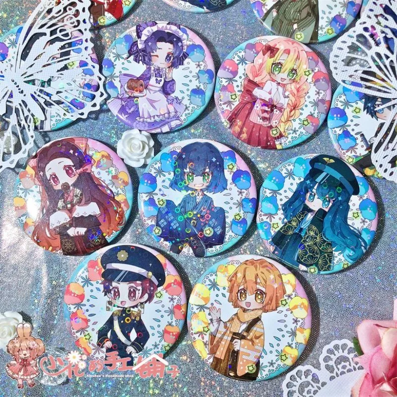 

Demon Slayer: Kimetsu No Yaiba Badge Kamado Nezuko Douma Anime Peripheral Cute Q-version Laser 58mm Brooch Schoolbag Ornament