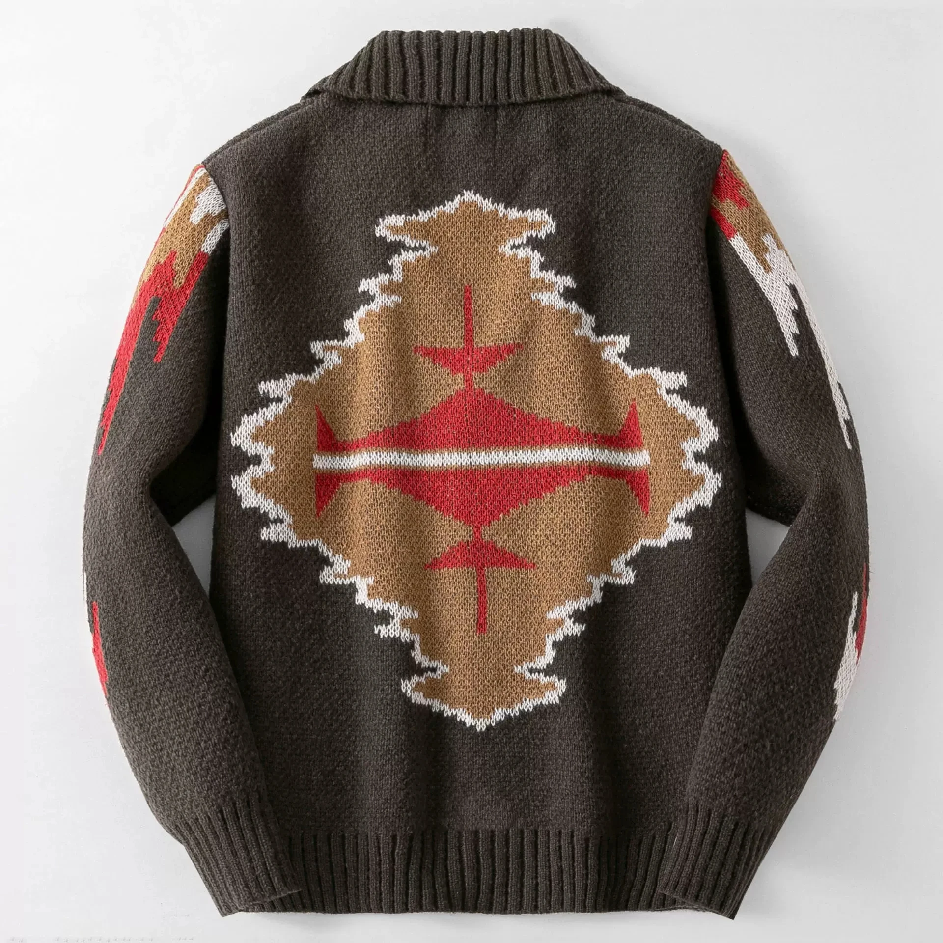 

Осенне-зимний мужской элегантный универсальный жаккардовый вязаный свитер в стиле ретро с воротником, кардиган с длинными рукавами, шерстяное пальто