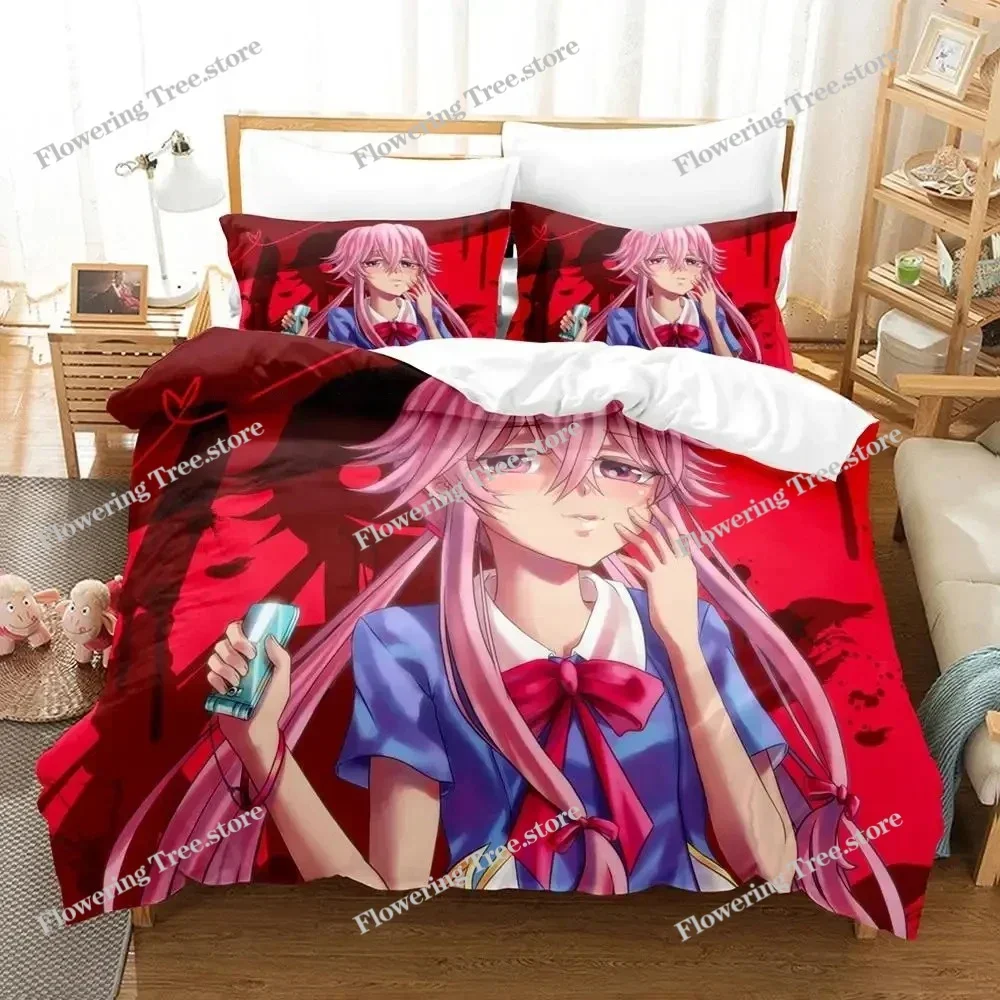 

Anime Future Diary Yuno Gasai Bedding Set Boys Girls Twin Queen Size Duvet Cover Pillowcase Bed Kids Adult Home Textileextile