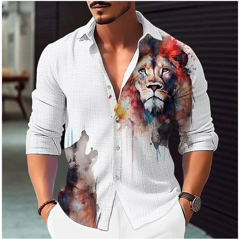 

Men's Shirt Animal Lion Pattern Printed Lapel Shirt Outdoor Street Long Sleeve Clothing Fashion Streetwear Designer Casual 6XL