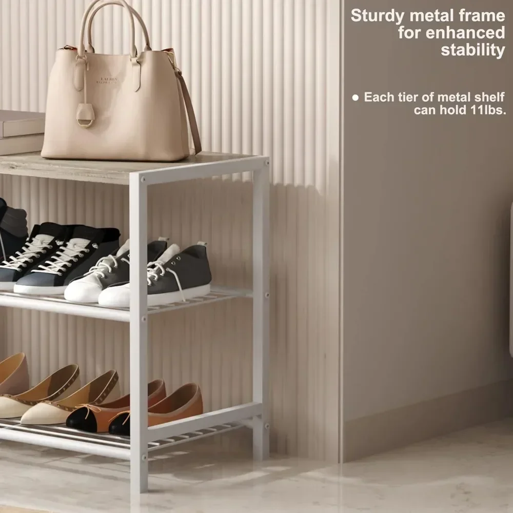 3-Tier Shoe Rack, Shoe Storage Shelf, Industrial Shoe Tower, Narrow Shoes Organizer for Closet Entryway, Small Shoes Rack Table