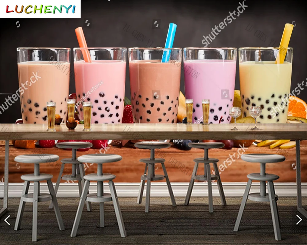 Custom colorful bubble tea mural wallpaper restaurant cold drinking shop kitchen dining room wall papers home decor sticker