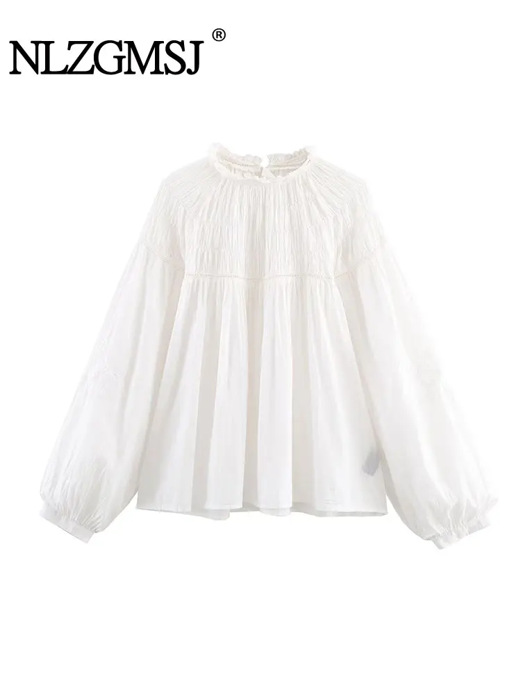 

NLZGMSJ Fashion Embroidery Women Casual Blouse 2026 Spring Autumn Long Sleeve O Neck Shirt Female Top Y2K