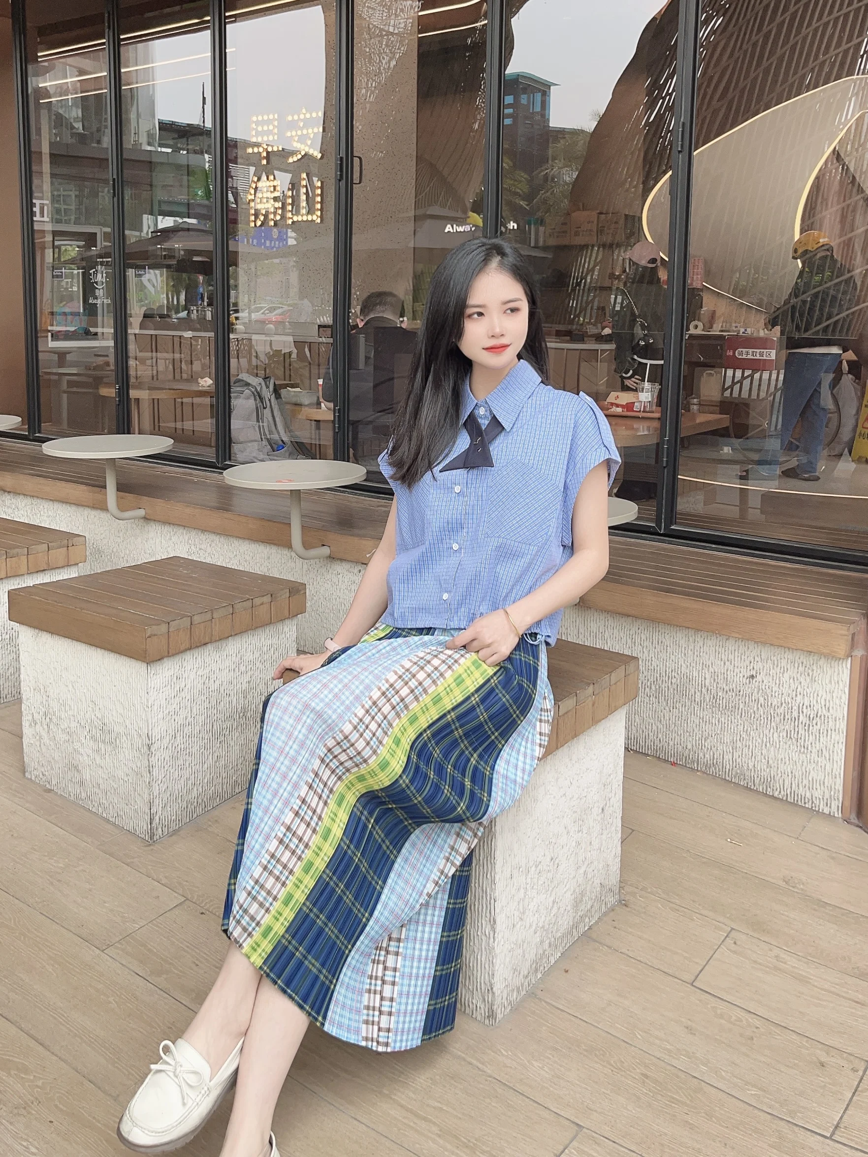 

Miyake 2025 Summer Retro Contrasting Striped Plaid Medium and Long Skirt Pleated Elastic High-waisted Versatile Pleated Skirt