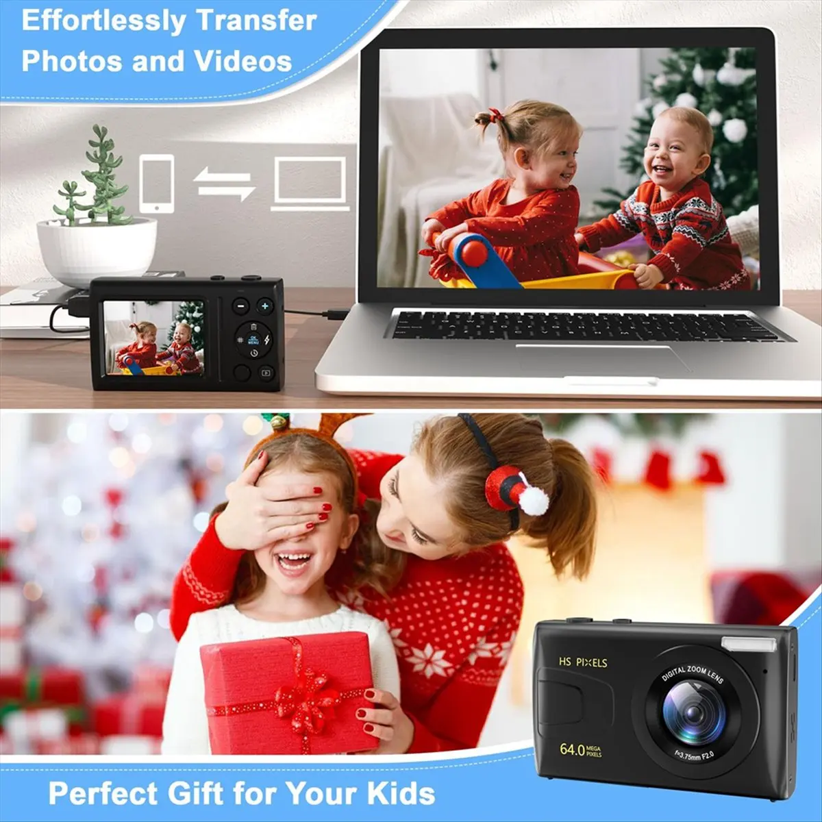 

Новая модель цифровой камеры, детская камера 4K для фотографии, камера с MP3-плеером 64 МП, 2,8-дюймовый IPS-экран, автофокус (черный)