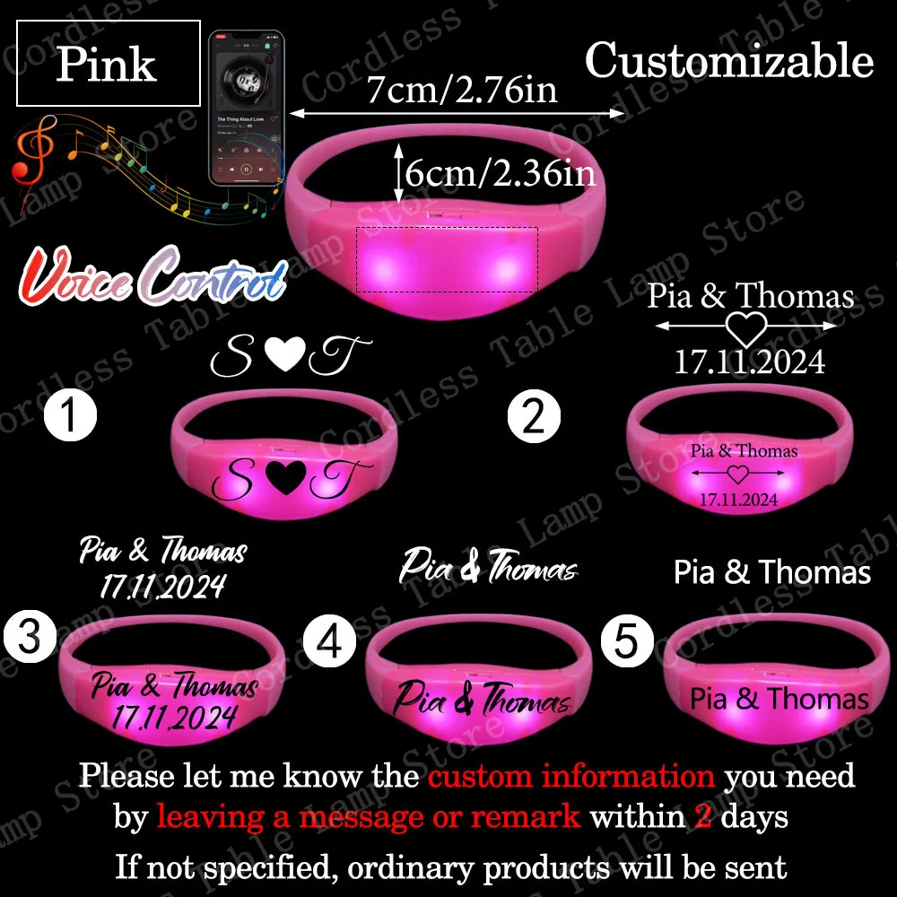 20-200 Stuks Aanpassen Led Armband Muziek & Geluidscontrole Armband Glow Lichtgevende Polsband voor Bruiloft Verjaardag Concert Party Supples
