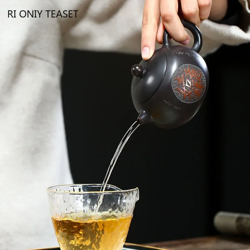 210ml Tradition Yixing Purple Clay Teapots Master Handmade Xishi Tea Pot Ball Hole Filter Kettle Chinese Zisha Tea Set Gifts