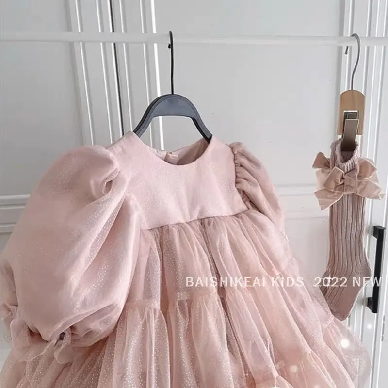 2023 Baby Girls Ball Gown Tutu Dress Elegant Girl Kids Sequins Mesh Birthday Party Dresses Children Vestidos Clothes