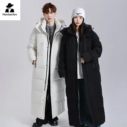 Jaqueta de ganso longo com capuz para homens e mulheres, parka quente, jaqueta grossa de neve, streetwear de luxo, leve, inverno, 2024