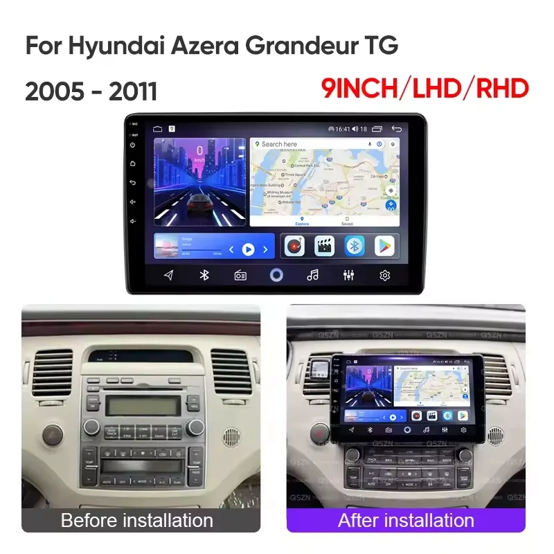 Car Android 16 For Hyundai Azera Grandeur TG 2005 - 2011 GPS Navigation Dash Cam Multimedia Player High-performance CPU Screen