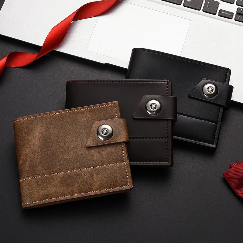 Men's Wallet Pu Leather Short NO Zipper Buckle Wallet Solid Color Wear-Resistant Leather Clip Daily Casual Fashion Zero Wallet