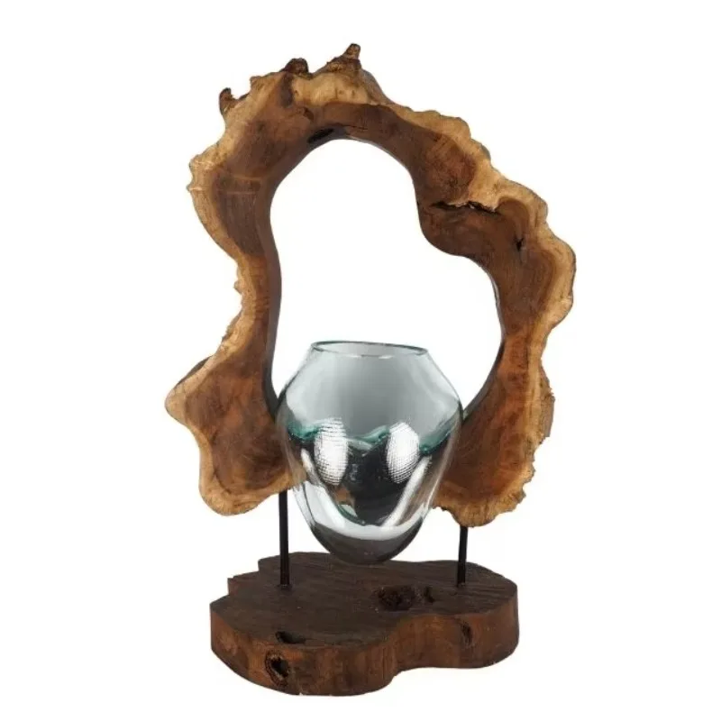

Driftwood glass container, glass bowl on driftwood