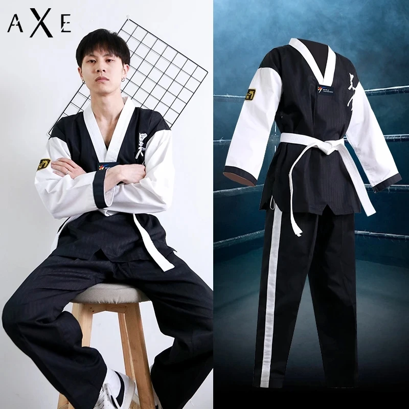 Taekwondo Uniform For Beginners WT Logo Black White Dobok Tae Kwon Do MMA Martial Arts Karate Suits Embroidered