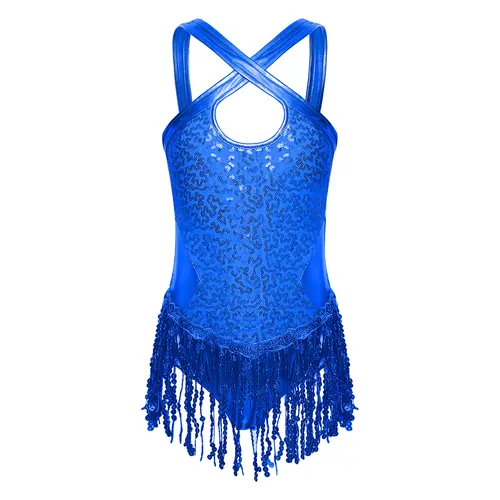 Imagen 2 del producto Vestido de leotardo de baile latino con flecos y lentejuelas para niñas, traje de baile con borlas, Jazz, Tango, Salsa, Samba, Rumba