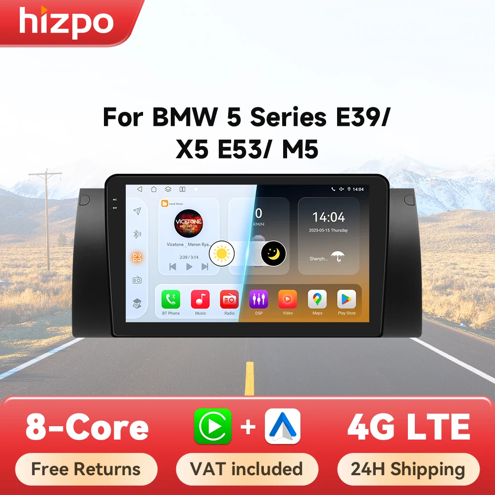 Hizpo 2 din Android Auto Radio pour BMW 5 E39 1995 - 2003 E53 X5 M5 Carplay 4G voiture multimédia GPS 2din systèmes de voiture intelligente AI voix