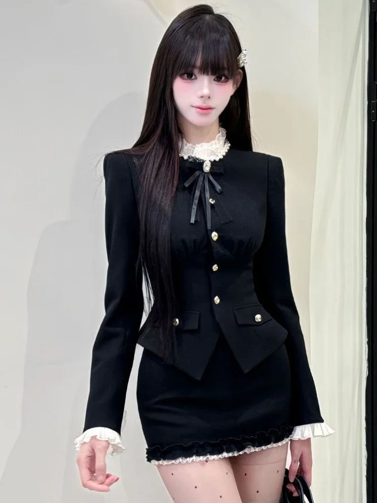 

Spring Design Slimming Suit Set Women's Short Coat Jacket And Wrap around Skirt Fashionable French Style Workwear