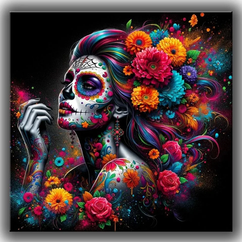 Mysterious Gothic Woman Skull Diy Diamond painting New 2024 Full Square Round Diamond Mosaic Embroidery Cross Stitch Home Decor