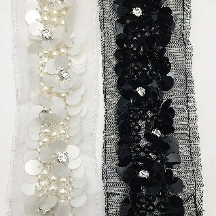 3D Mesh Fabric Handmade Beaded Sequin Lace Trim Heavy Duty Beaded Lace Trim Clothing DIY Accessories