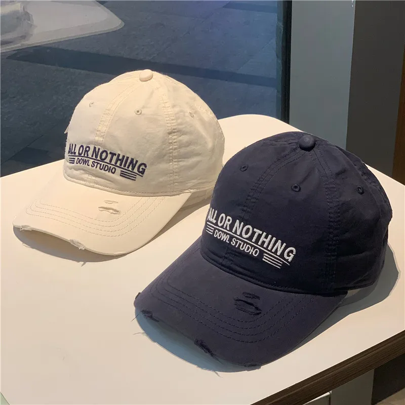 

New American style big head bib baseball hat retro versatile wash embroidery soft top face shade cap