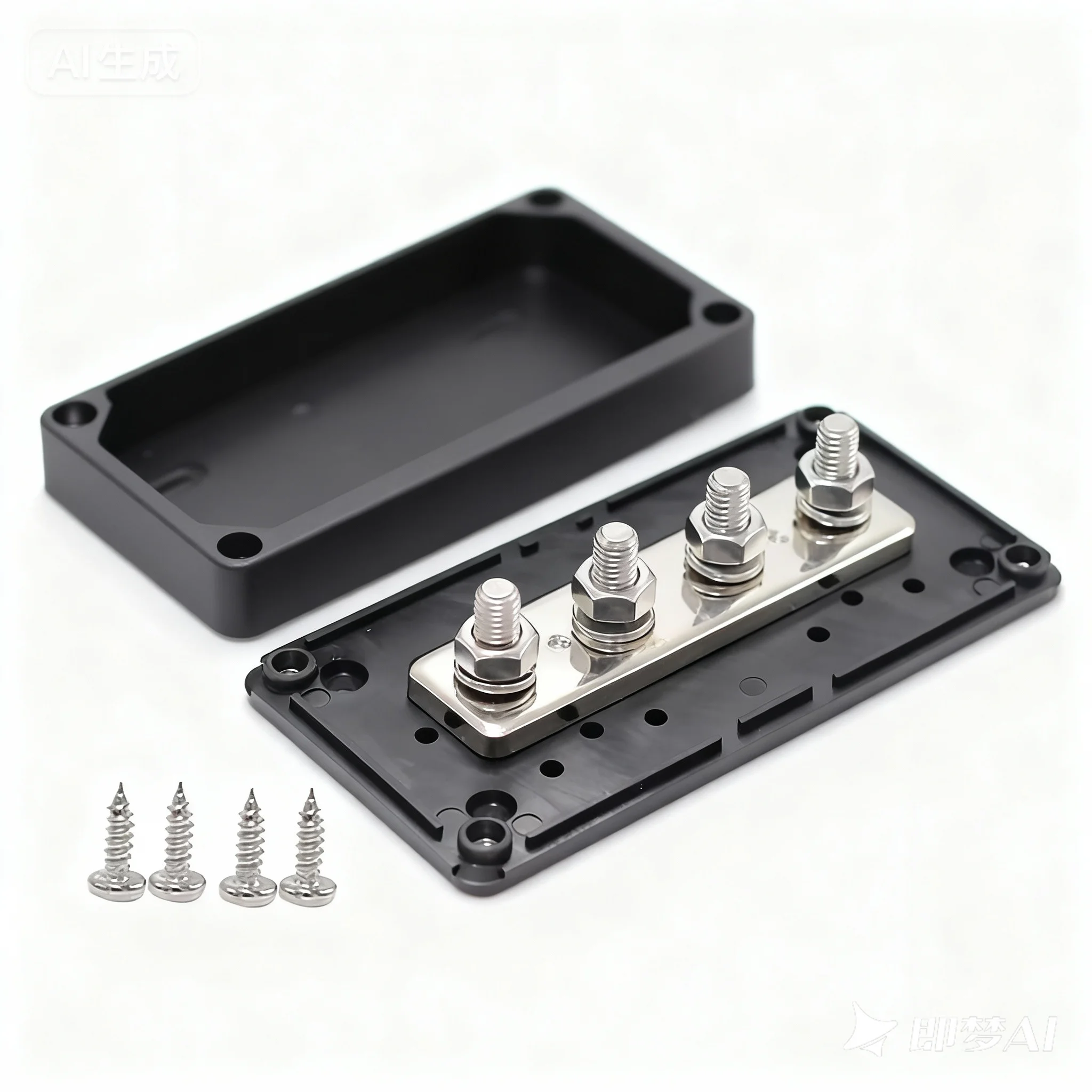 

12 Volt Pure Copper Power Distribution Block Splitter Boat Auto-4 Way 4/8/10 Gauge Input/Output 0/2/4 AWG Crimp Terminal for Car