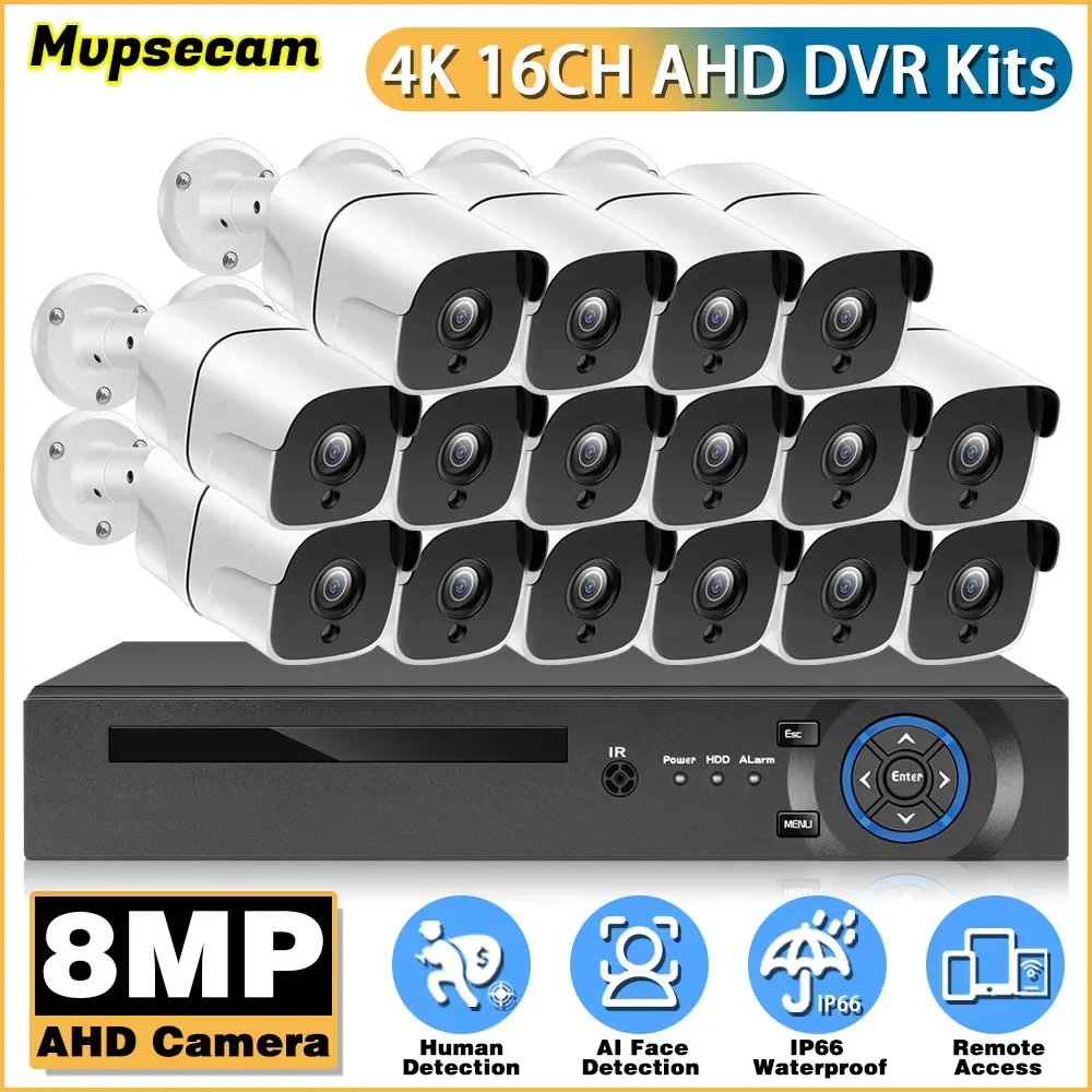 Kit de vidéosurveillance HD 6 en 1 en métal, système de sécurité domestique, 16 canaux, H.disparates, caméra de vision nocturne extérieure, kit DVR intelligent, 4K, 8MP