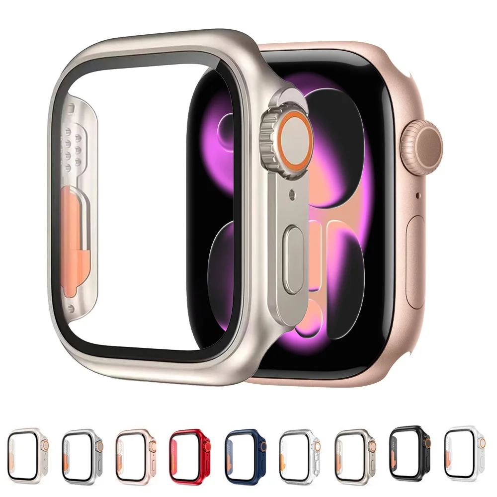 PC Cover+Glass for Apple Watch Case 46mm 42mm 45mm 40mm 44mm 41mm Screen Protector Film Change To Ultra Series 11 10 9 8 7 6 SE3