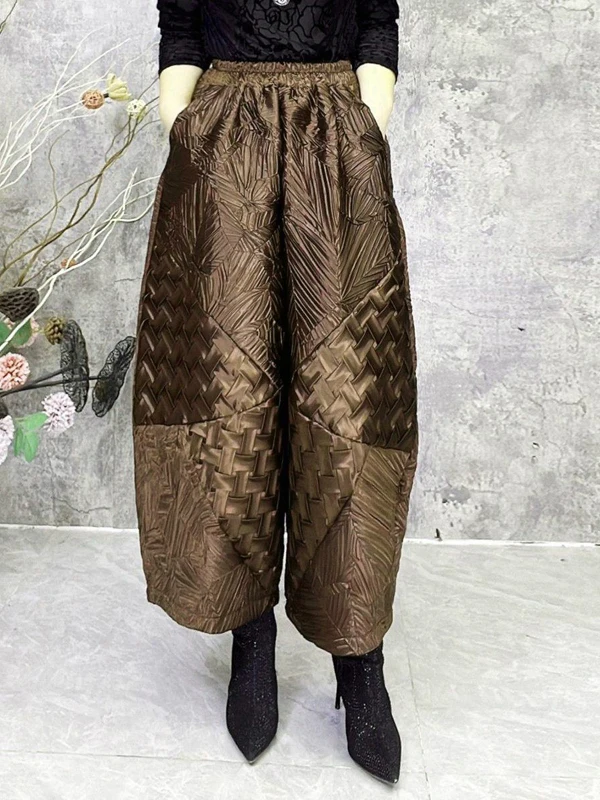 Ele Pantalones casuales de talla grande para mujer, pantalones harén de nueve medias, cintura alta, empalme personal, corte holgado, fibra de poliéster