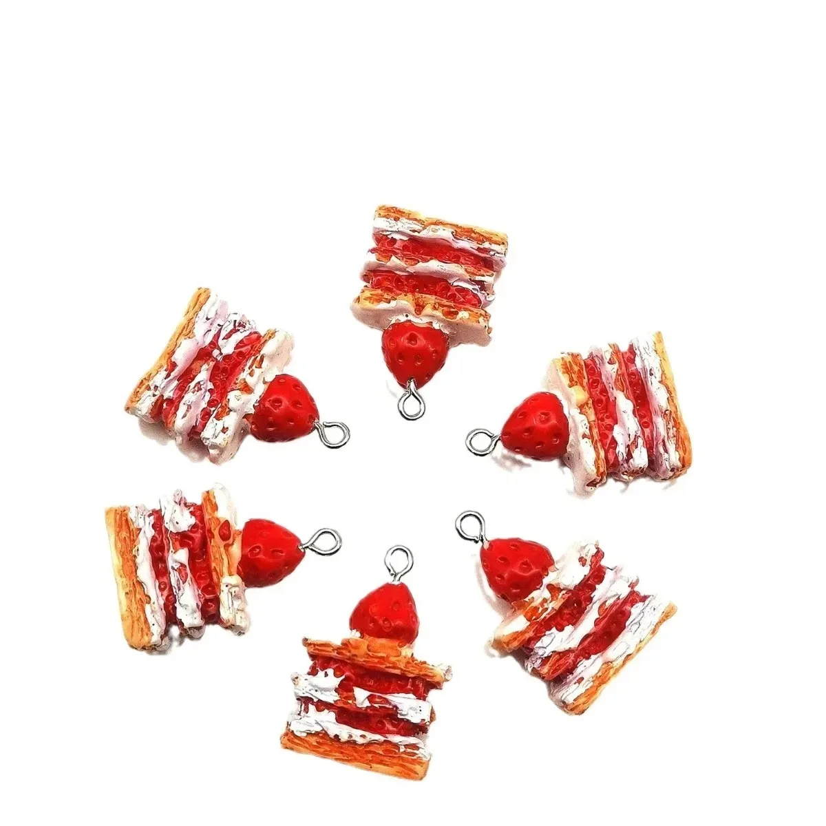 10 Pieces Mini Simulated Strawberry Cake Resin Pendants Cute Fruit Cake Charms For Handmade Earring Keychain Making - view 2