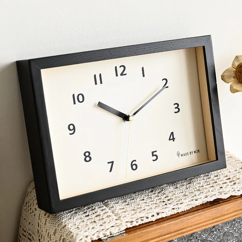 Japanese Style Modern Living Room Decorations Wooden Wall Clock Retro Mute Rectangular Wall-Mounted Clock Home Decoration
