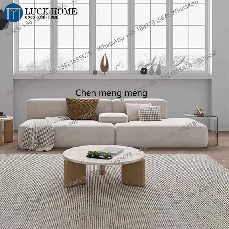 

Italian minimalist straight row module cotton and linen fabric sofa living room tofu block sofa combination