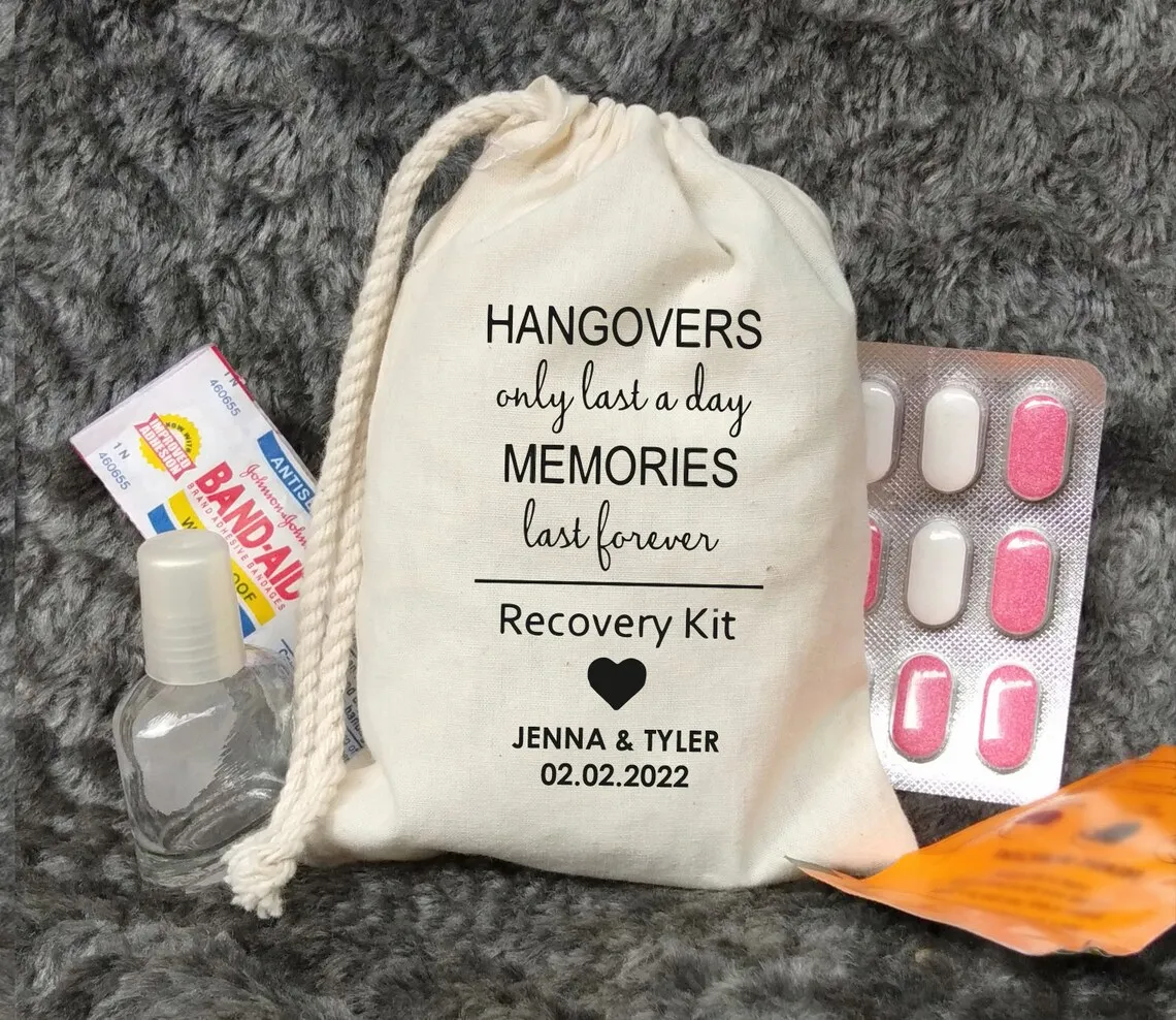 Hangover kit Bags - Recovery Kit Bags - Bachelorette Party Decorations - Hangovers only last a day-Wedding Welcome Bags