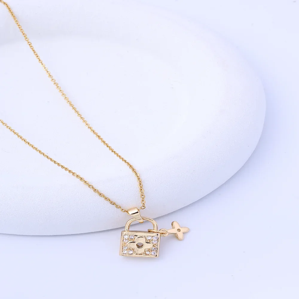 Beautiful Necklace for Women: Light Luxury Titanium Steel Collarbone Chain with Micro Inlaid Diamond Lock Pendant, Fashionable a