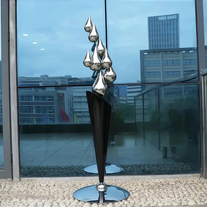 Stainless Steel Metal Water Drop Indoor Decoration Artistic Living Room Corridor Hotel Shop Sculpture Metal Artwork