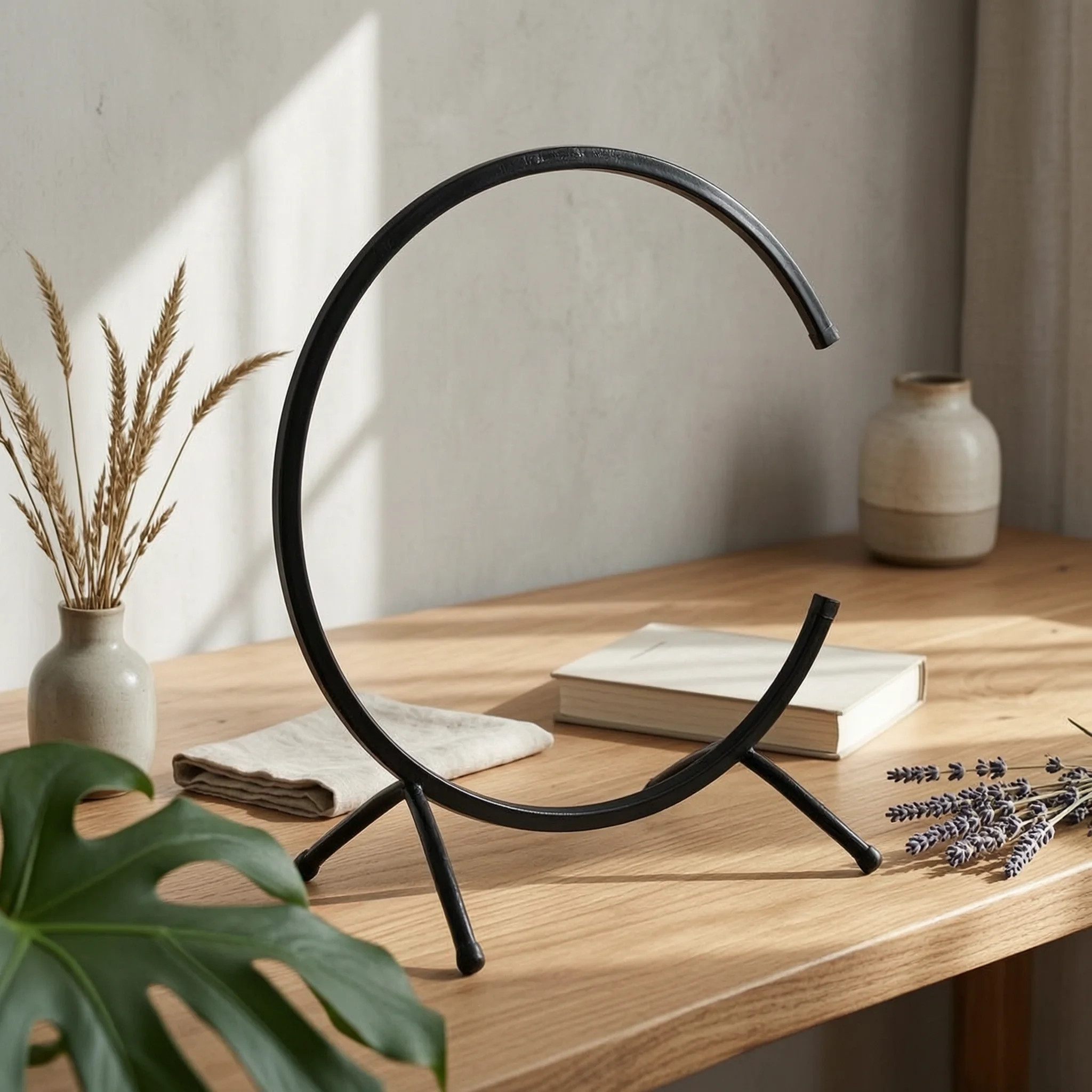 C-Shaped Gong Stand Matte Black Cylindrical Gong Stand Sturdy Vibration Reducing for Sound Healers, Meditation Rooms