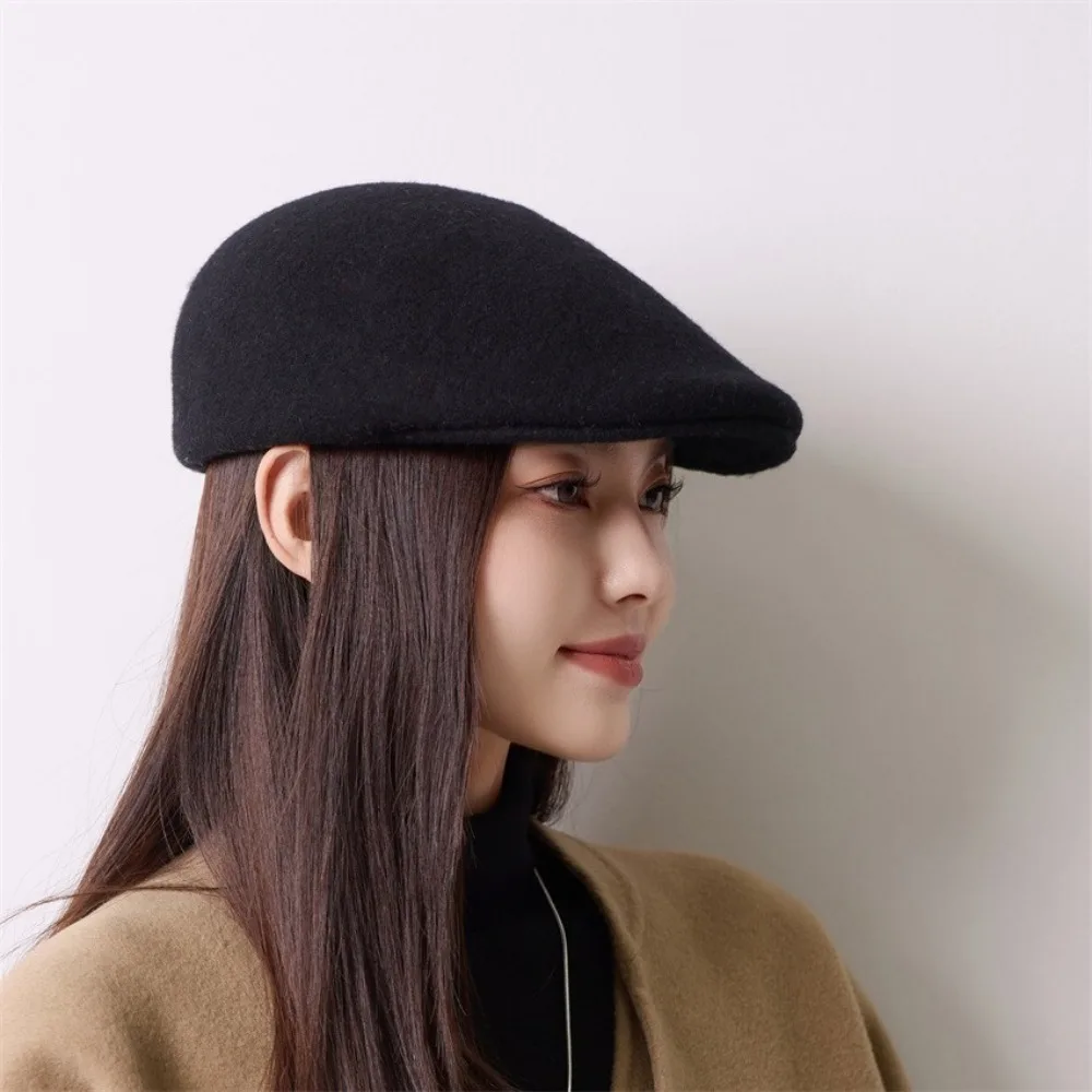 Retro Forward Cap Women's Fashion Trendy Beanie Fall/Winter Artsy Face-Slimming Wool Flannel Painter Hat