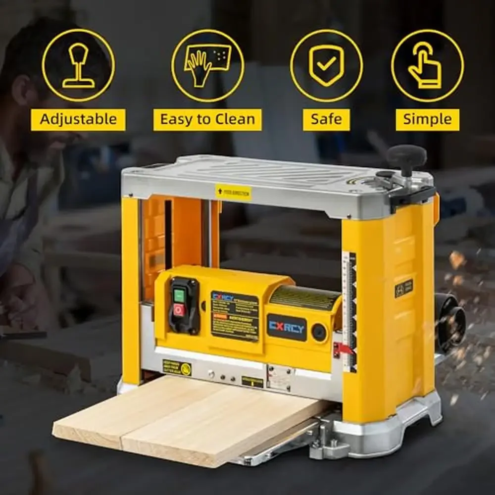 Benchtop Thickness Planer Three-Solid Steel Blade 2000W 15-AMP 20,000 RPM Cutter-Head Speed Dust Removal System Stability