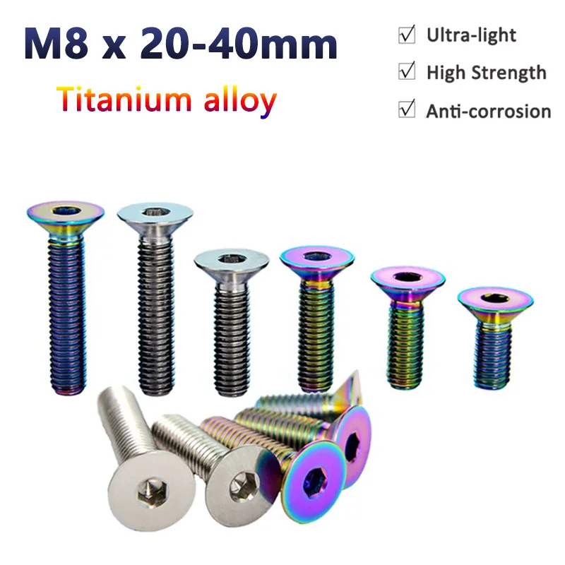 

1pc M8x20 25 30 40mmTitanium Alloy Allen Key Screw Hex Hexagon Socket Flat Countersunk Head Ti Bolt For Bicycle Motorbike