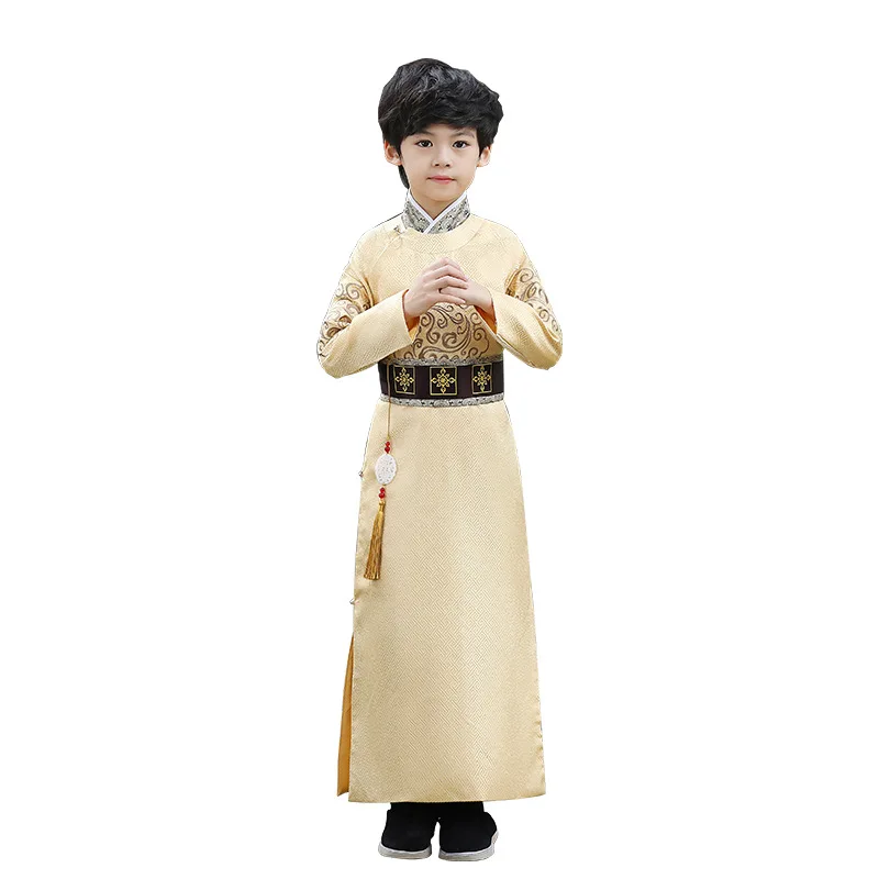 Chinese Traditional Clothing Festival Performance Attire Classical Tang Costume Retro Elegant Hanfu Waistband Long Gown for Boys