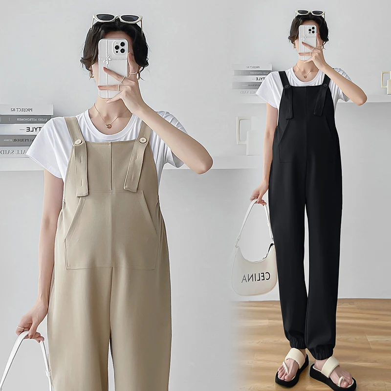 Fashion Pregnant Woman Clothes Set Plus Size Jumpsuits+Short Sleeve Tees Twinset Office Lady Elegant Rompers Suits Strap Pants