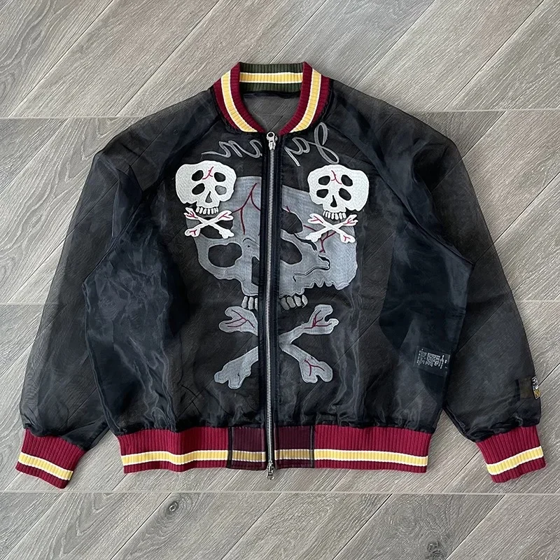 Oversized KAPITAL Jacket Men Women Top Quality Translucent Silk Skull Embroidery Jackets