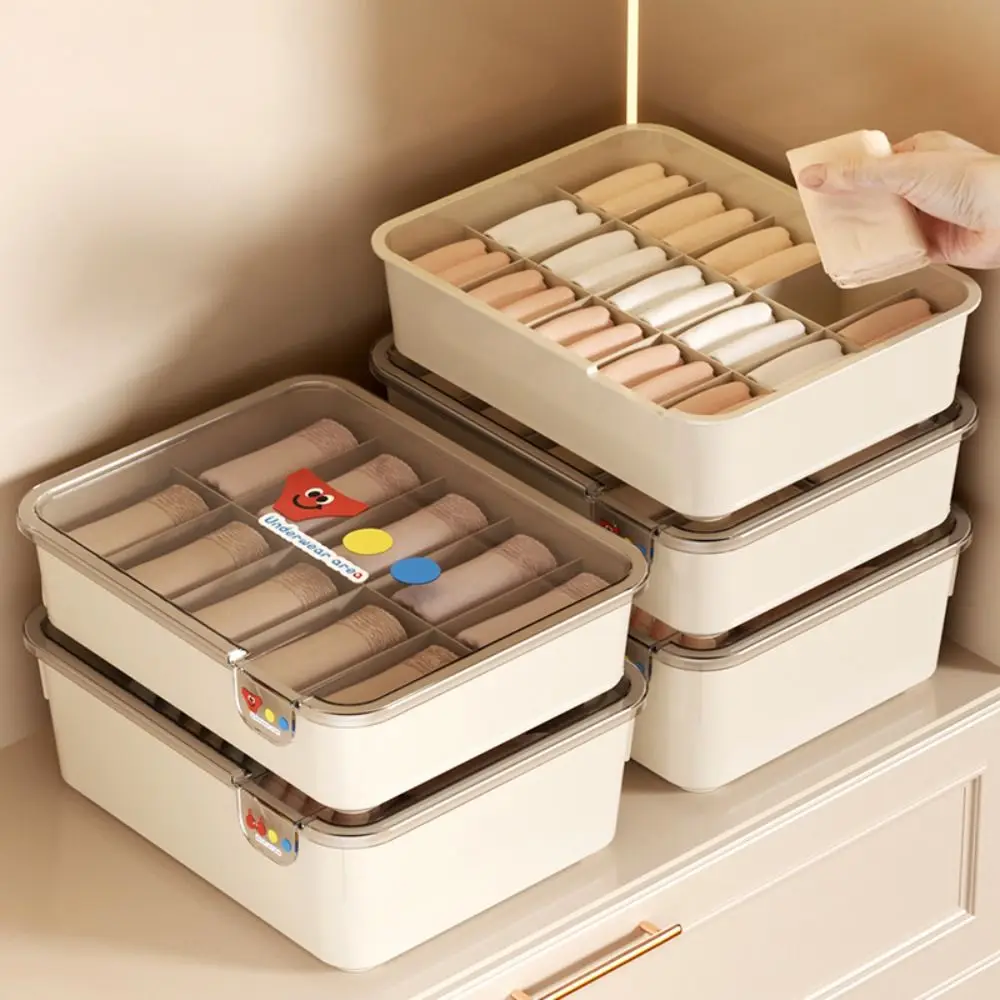 

10/15 Grids Underwear Storage Box Case Divided Dustproof Panties Socks Organizer with Cover Stable Stacking Wardrobe Storage Box