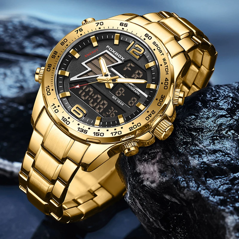 LIGE Luxury Original Big Men Sports WristWatch Quartz Steel Waterproof Dual Display Clock Watches Relogio Masculino For Men