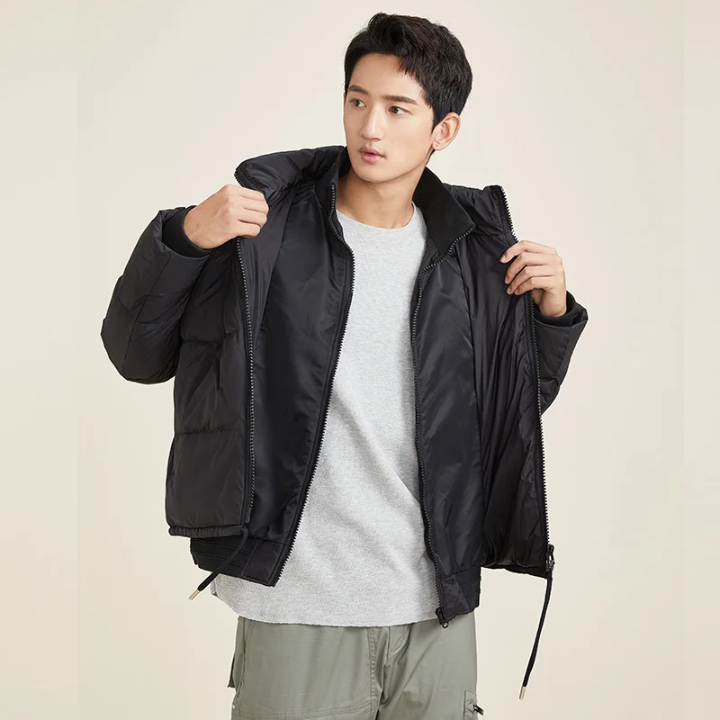 Męska krótka kurtka puchowa Chericom z kapturem, zapinana na zamek, z odpinaną wewnętrzną warstwą, uniwersalna, pikowana, wzór puchowy, model Y278545Y