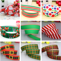 DHK 7/8'' 5yards Christmas Red Green Printed Grosgrain Ribbon Accessories Material Headwear Decoration DIY Sewing Craft C2587